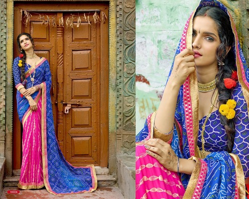 Chiffon Printed Saree - Multi-Color with Satin Blouse | Laces Closure, Perfect for All Seasons, Bollywood Style