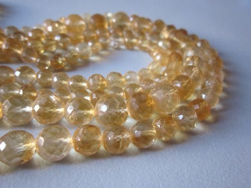 Amber Citrine Machine Cut Faceted Round Beads One Strand7 Inch 6mm-8mm