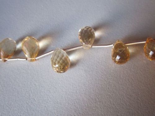Amber  Citrine Faceted Drops Beads Loose 7 Piece 6X9Mm To 8X11Mm  