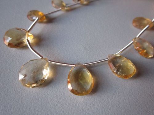 Citrine faceted almond beads loose 7 piece 9x13mm  