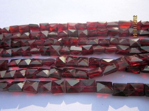 Maroon 13 Inch Garnet 6mm-7mm Both Side Faceted Pyramid Shape Gemstone Beads