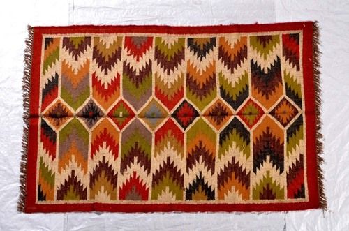 Traditional Colors Kilim Jute Wool Rug With Fringes