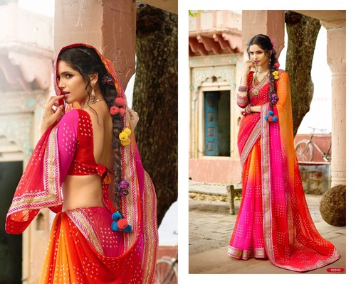 मल्टी डिज़ाइनर शिफॉन साड़ी