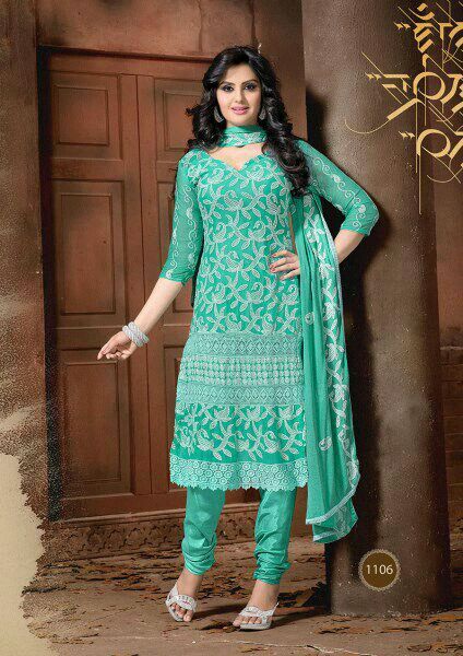 Designer Anarkali Suits - Net Fabric, 54 Inches, Teal, Floral Embroidery | Elegant Design, Intricate Handwork, Comfortable Fit