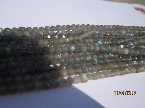 Cream 13 Inch Labradorite 4mm-5mm Faceted Round Beads Gemstone