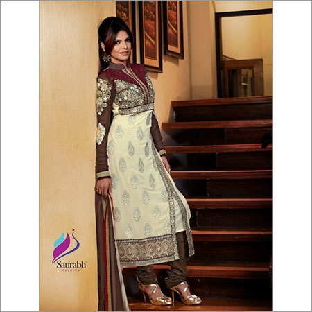 Attractive Off White and Maroon Designer Suit