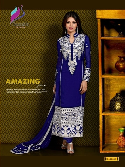 Partywear Royal Blue Georgette Salwar Suit