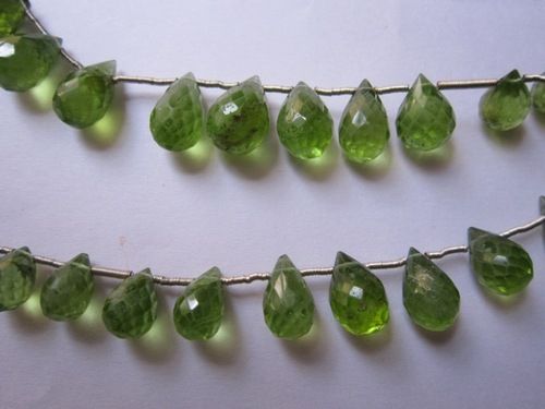 Jade 10 Pcs. Peridot Machine Cut Side Drill Drops Beads 7X10Mm To 8X12Mm 