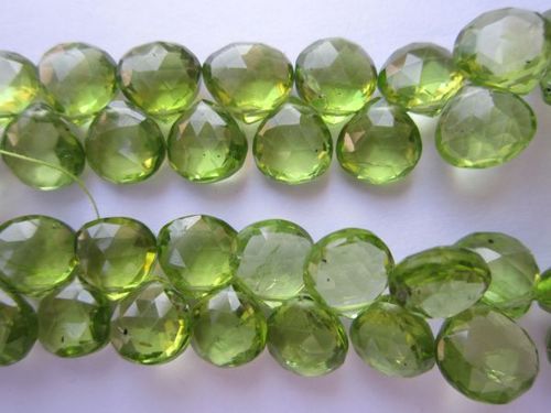Peridot Faceted Almond Bead Strand - 8 Inch, 55 Pcs Natural Green 7mm Pear and Round Brilliant Cuts