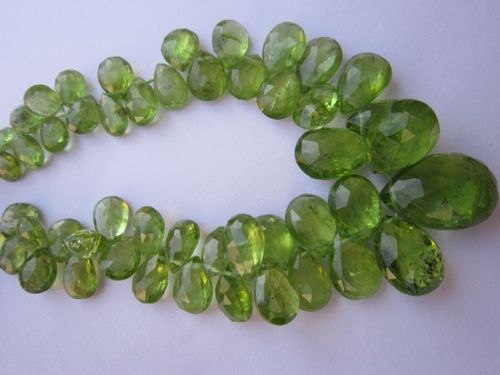 Pear Cut Peridot Faceted Long Almond 8 Inch One Strand Beads  