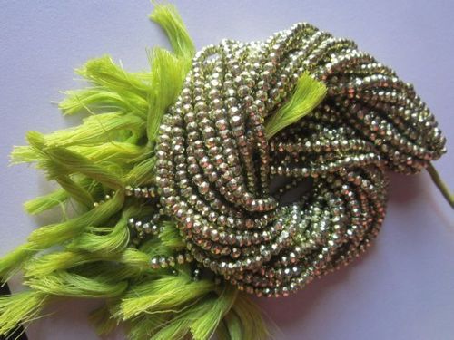 Round Brilliant Cut 13 Inch Prehnite Coated Pyrite4mm Faceted Rondell Beads