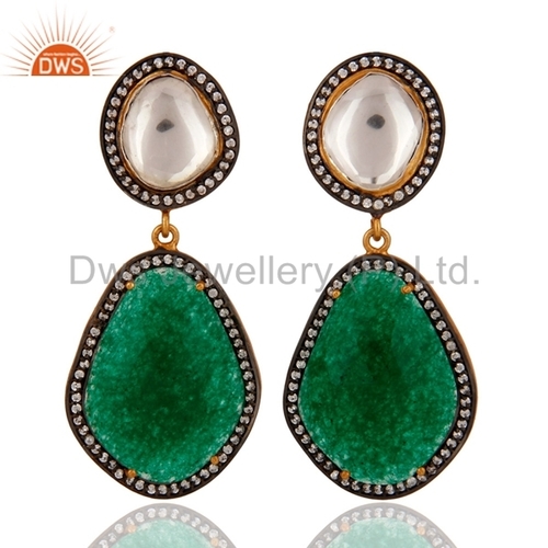 CZ Green Aventurine Gemstone Stud Earring Jewelry