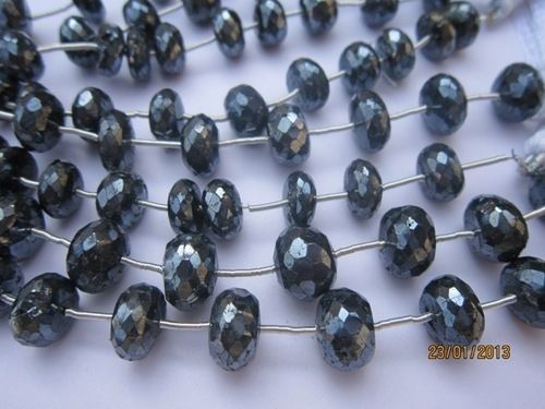 Oval Cut 10 Pcs. Black Spinel Coated 9mm-11mm Faceted Rondell Beads Gemstone