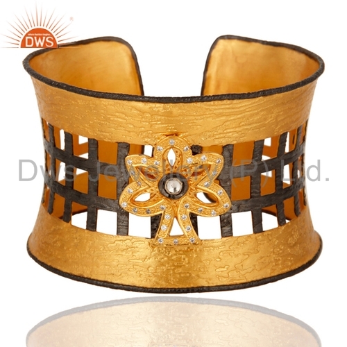 Designer Gold Plated Cz Cuff Bangle Jewelry Gender: Women