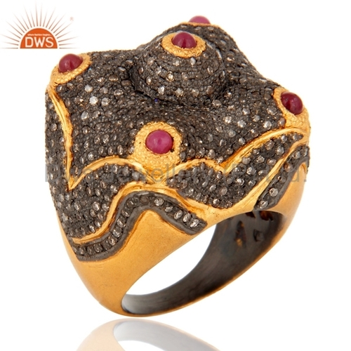 Diamond Beads Natural Ruby Gemstone Ring
