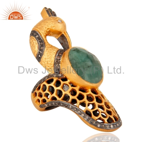 925 Silver Emerald Pave Diamond Ring Jewelry