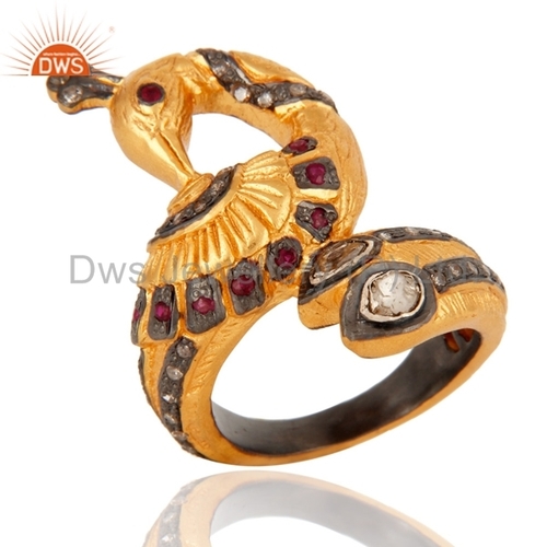 Round Brilliant Cut 925 Silver Ruby Pave Diamond Rings Jewelry