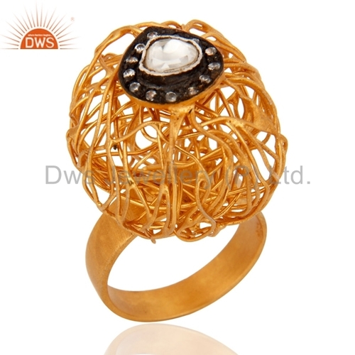 Wire Mesh Silver Crystal Ring Gender: Women