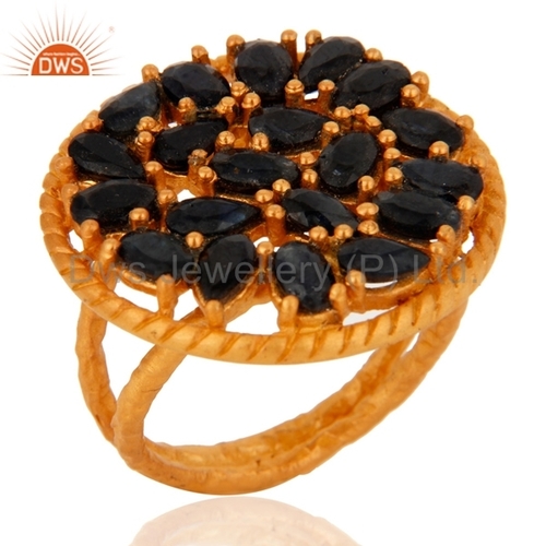 Designer Blue Sapphire Beaded Gemstone Ring Gender: Women