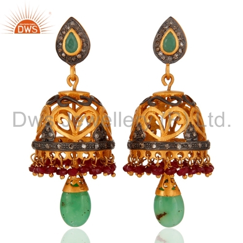 Round Brilliant Cut Silver Gold Plated Diamond Earring Jewelry