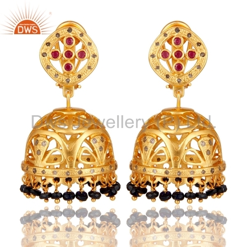 Round Brilliant Cut Silver Gold Plated Diamond Ruby Earrings Jewelry