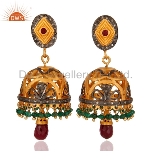 Round Brilliant Cut 925 Silver Gold Plated Diamond Earrings Jewelry