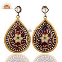 Enamel Gold Vermeil Silver Crystal Earring