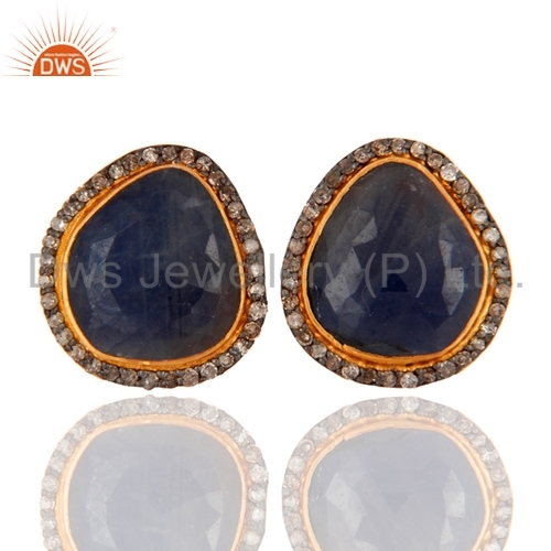 Round Brilliant Cut 925 Silver Sapphire Pave Diamond Earring Jewelry