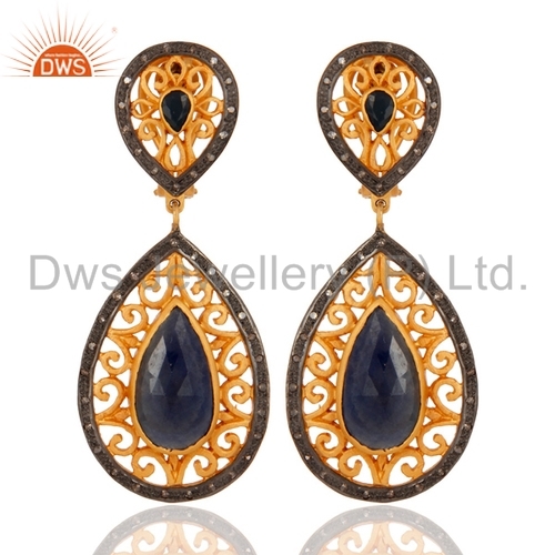 Sapphire Diamond Pave Sterling Silver Earrings