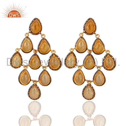 18k Gold Plated Sapphire Earrings - Silver Base, Blue Sapphire, Diamond Accents