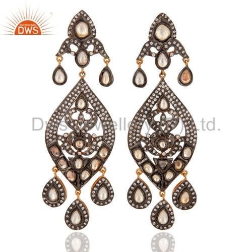 Crystal Polki & Zircon 925 Silver Earrings Gender: Women