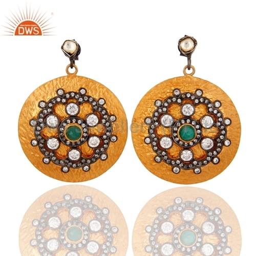 Emerald Gemstone 925 Silver Earrings Gender: Women