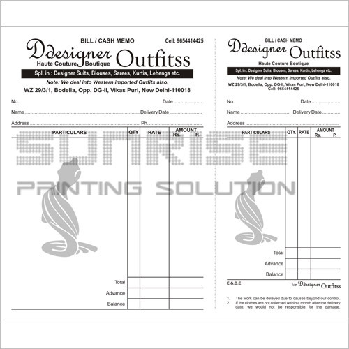 Sunrise Printing Bill Book