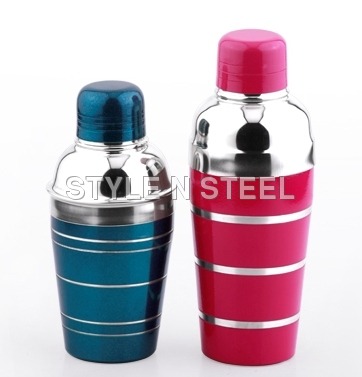 Deluxe Cocktail Shaker - Stainless Steel 200-700 ml Pink Teal Striped | Leakproof Mirror Finish Easy Clean