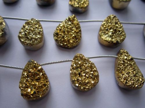 Gold Coated druzy 11 pcs. Beads 11x16mm 10x18mm to 12x17mm  115cts 
