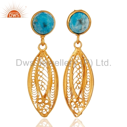 18k Gold Plated 925 Silver Turquoise Earring