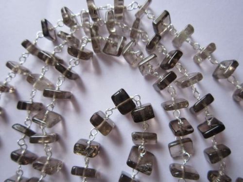 Black And White 18 Inch Smoky Quartz Flat Square Beaded Chain