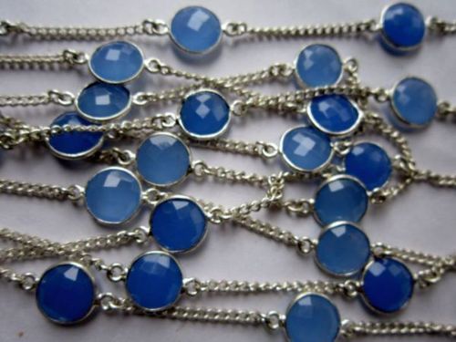 18 Inch Blue Chalcedony 10-11mm Round Connector Silver Polish Chain Weight: 10-30 Grams (G)