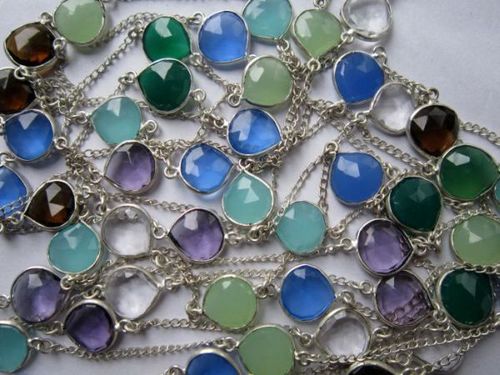 36 inch Mix multi stone 20x23mm to 20x22mm to 20x25mm  Connector  Silver Plated chain  