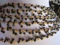 Round 18 Inch Black Spinel 3-4mm Faceted Beads Hanging Beaded Gold Polish Chain 