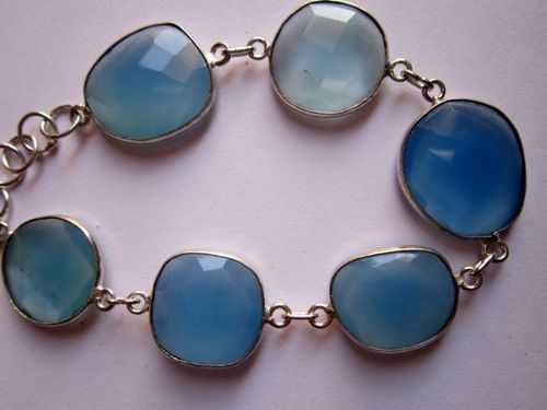 Aqua chalcedony Friendship Bracelet  7 Inch 15mm-16mm 6 pcs connector 