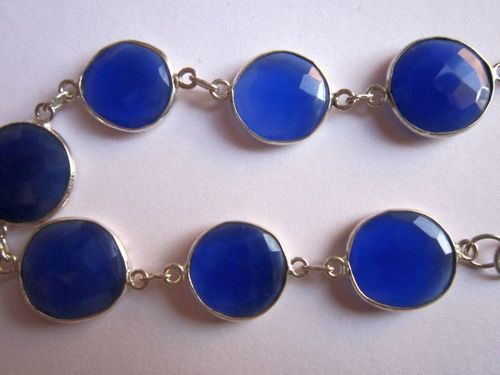 Blue chalcedony Friendship Bracelet  7 Inch 13mm-15mm 7 pcs. Connectors 