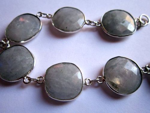 rainbow moonstone Friendship Bracelet  7 Inch 13mm-15mm 7 pcs. Connectors 