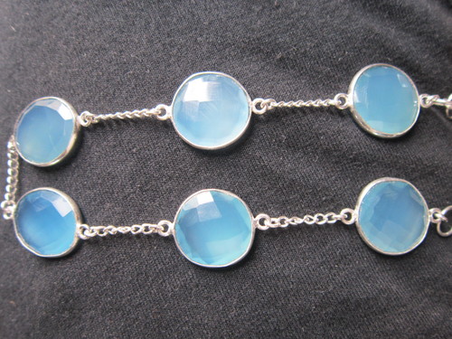 10 Inch Aqua Chalcedony 6 Pcs. 16-17mm  Connector Bracelet 