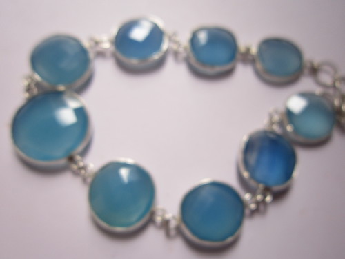 10Inch Blue  Chalcedony 9 Pcs. 14mm-19mm Connector Bracelet 