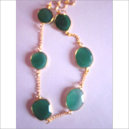 6 pcs. Green onyx onyx gold vermiel connectors bracelet Approx 55cts.  