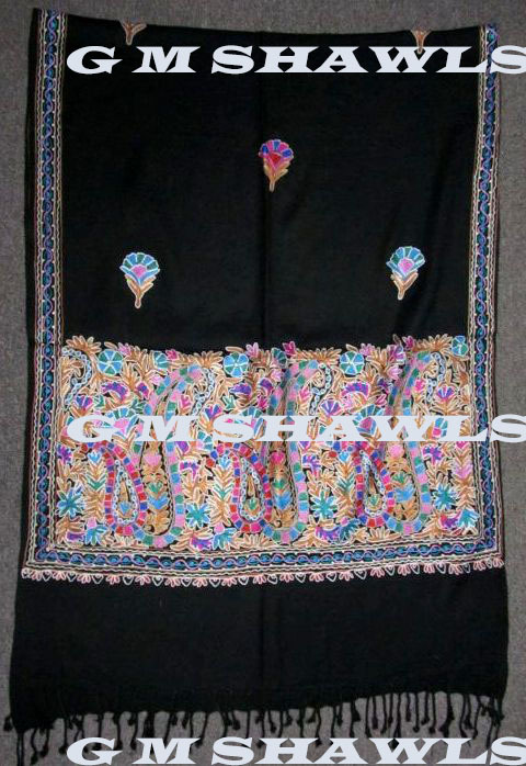 Ari Stole - Pashmina, 70x110 cm, Black | Floral Embroidery, Warmth, Elegance, Softness