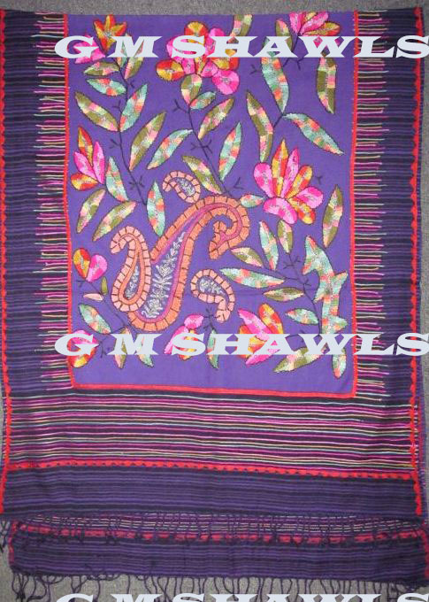 Ari Stole - Wool Blend, 70x180 cm, Purple | Embroidered Floral, Soft, Warmth, Elegant, Stylish