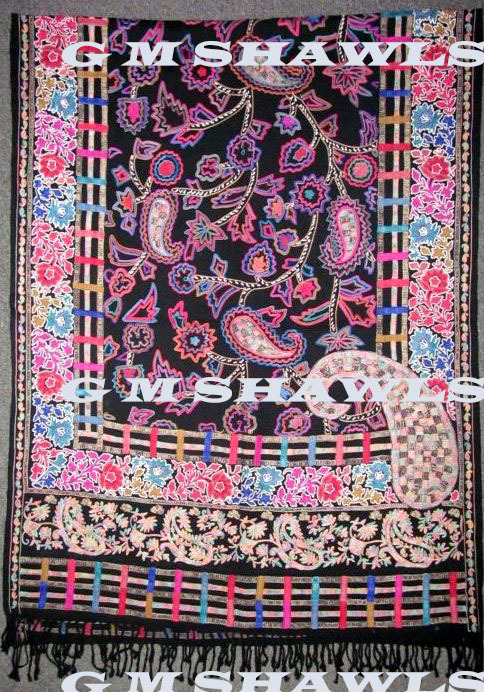 Ari Stole - Wool Blend 70x180 cm Black, Embroidered Soft Warm Winter Accessory
