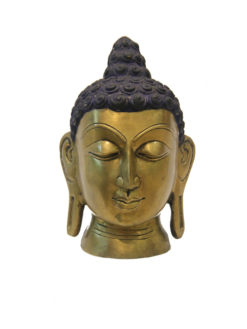 Buddha Head Sculpture in Brass with Lapis work